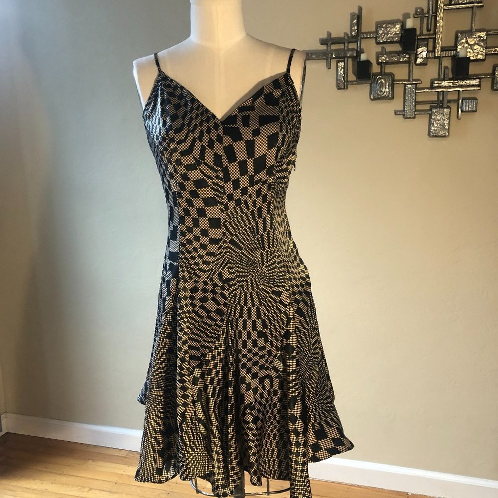 Bias-cut psychedelic graphic slip-dress